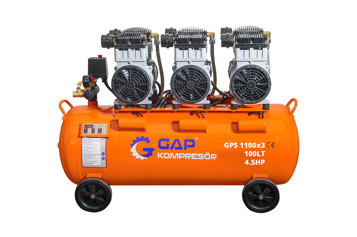 100 lt Sessiz ve Yağsız Hava Kompresörü - GPS 1100x3