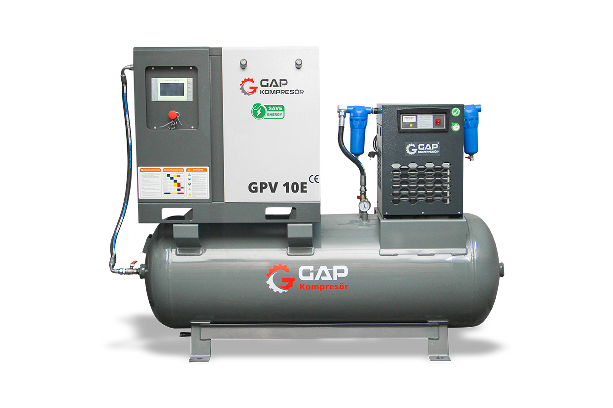 10 Hp 500 lt Depo Üstü İnvertörlü Vidalı Hava Kompresörü - GPV 10 E